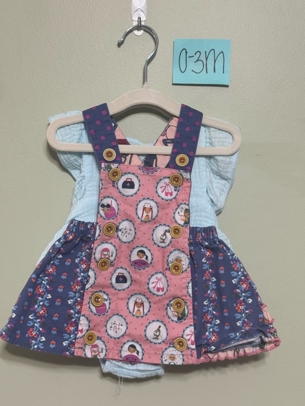 Sky Blue Baby Girl Muslin Ruffled Romper and Crisscross Tied Bow Backing, 0-3M - Picture 8 of 8